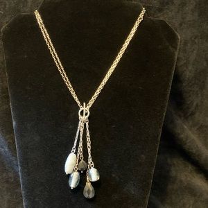 Silver lariat necklace with 5 stones
